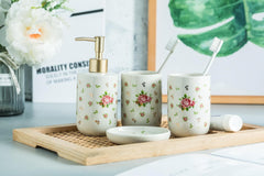 Kuber Industries Bathroom Accessories Set | Handwash Soap Dispenser | Water Cup | Soap Holder Dish for Bathroom | Toothbrush Holder for Bathroom | 4 Piece | ZX055WT | White