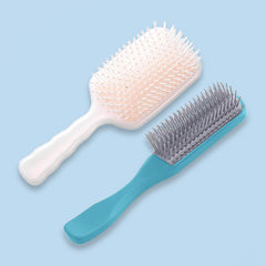 Kuber Industries Hair Brush | Flexible Bristles Brush | Hair Brush with Paddle | Straightens & Detangles Hair Brush | Suitable For All Hair Types | Hair Brush Styling Hair | Set of 6 | Beige & Blue