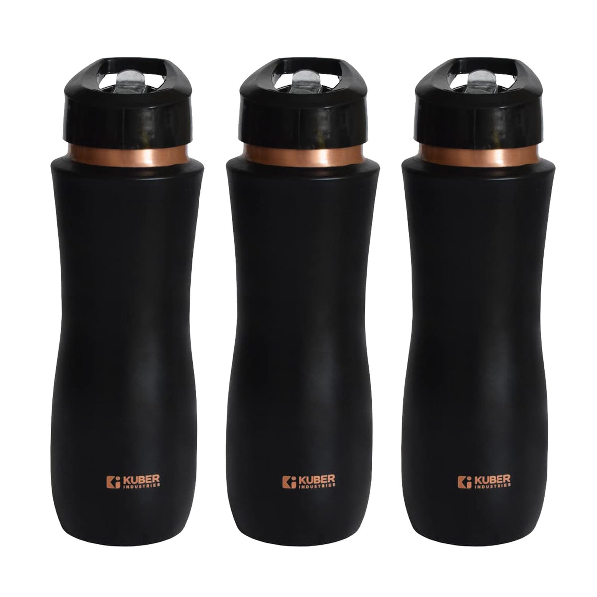 Kuber Industries Copper Water Bottle with Sipper | BPA Free & Non-Toxic | Leakproof, Durable & Lightweight | with Added Health Benefits of Copper |Easy to Clean | Maroon | Black (Pack of 3)