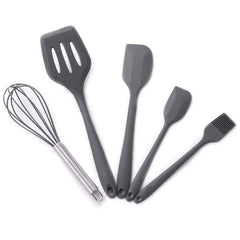 Kuber Industries Set of 5 Heat Resistant Silicone Spatula for Kitchen & Stainless Steel Whiskers | Ladle/Spatula for Non Stick Pan, Kitchen Utensils Set | DSUSHA002-1 - Silver & Dark Grey