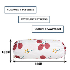 Kuber Industries Bolster Cover | Cotton Masand Pillow Cover | Diwan Round Bolster Pillow Covers | Bolster Cushion Pillow Cover Set | Roll Masand Cover | Red Cherry | Pack of 2 | White