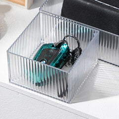 Kuber Industries Sqaure Cutlery/Cosmatic/Desk Organizer|Basket For Storage, Books, Toys-Pack of 2 (Transparent)