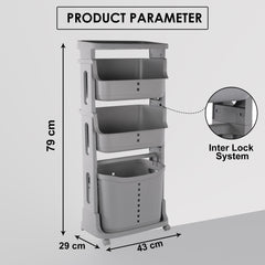 Kuber Industries Pack of 5 Multipurpose 2-Tier Laundry Basket | With Top handles | Toy Bucket | Easy to Use |MC2018-32 | Grey