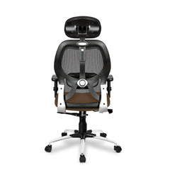 Kuber Industries Ergonomic Office Chairs for Work from Home | Comes with Manual Height Adjustable, Armrest, Headrest & Lumbar Support | Comfy Study Chair for Students with Wheels | Black & Beige Seat