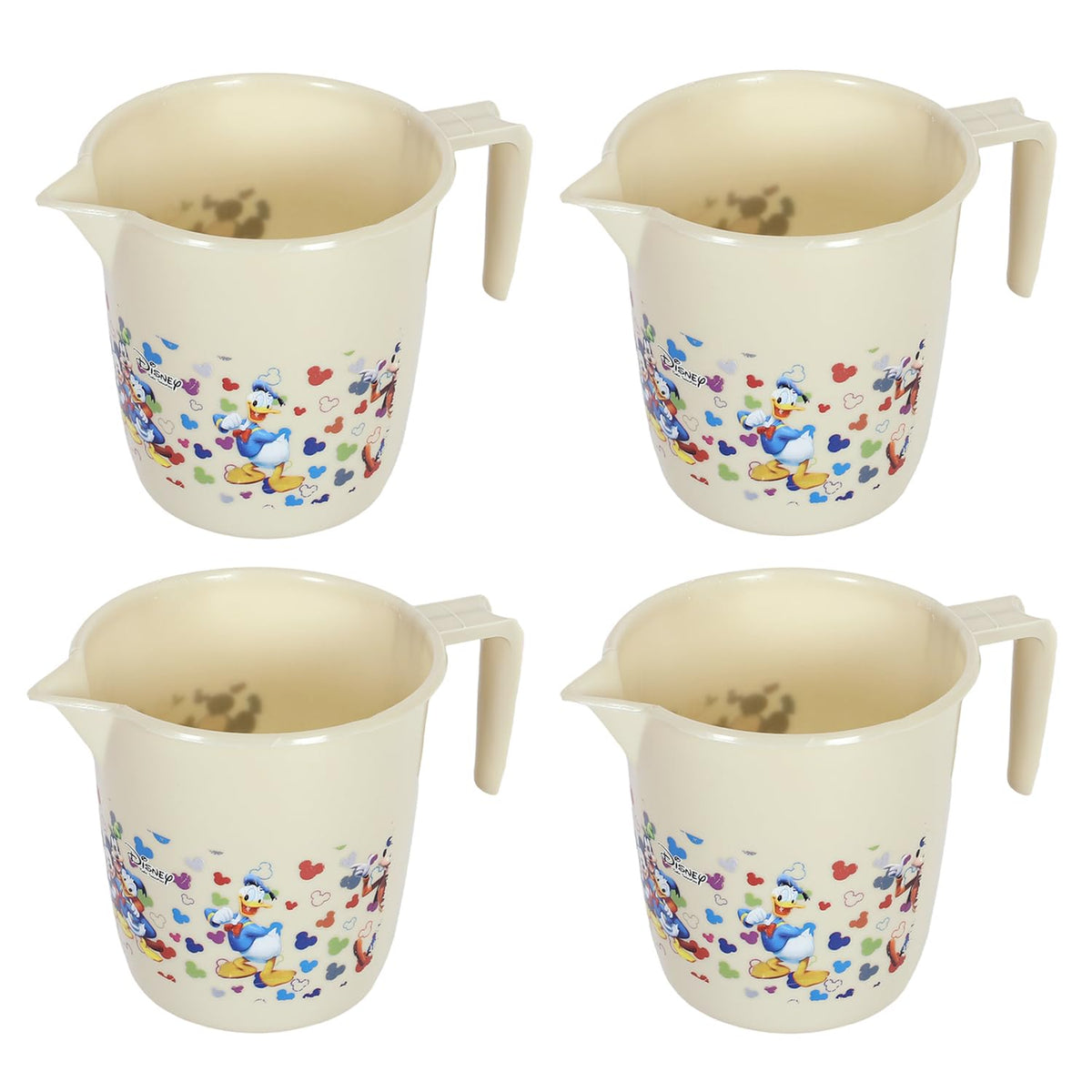 Kuber Industries Disney Team Bathroom Mug | Plastic Bath Mug for Bathroom | Mug for Bathroom | Mug for Toilet | Washroom Jug | 111 Bath Mug | 1 LTR | Pack of 4 | Beige