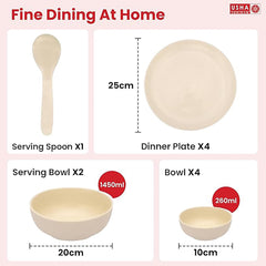 Heart Home 14 Pcs Ceramic Dinner Set | Dishwasher & Microwave Safe | Crockery Set for Dining & Gifting | 6 Pcs Dinner Plates & 2 Pcs Serving Bowl & 6 Pcs Bowl | Cream
