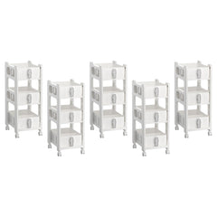 Kuber Industries Pack of 5 Multipurpose Trolley Storage Organiser | 3 Layer Shelf | Trolley with Wheels for Kitchen Accessories | Large Capacity, Easy installation, Space Saving | 6401 | White