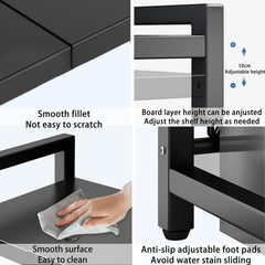 Kuber Industries 2-Layer Microwave Oven Rack|Telescopic Storage Rack|Microwave Shelf Stand With Hanging Hooks|Kitchen Counter Shelf Organizer Pack of 5 (Black)