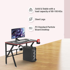 Heart Home Manual Height Adjustable Table for Work & Study with Earphone Hook & Cup Holder | Portable Standing Gaming Desk & Laptop Tables for Work from Home & Office | KK1200BLKSH-Black