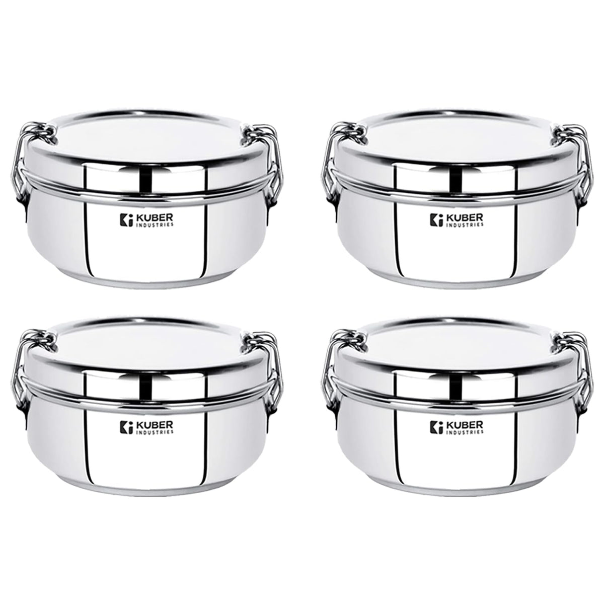 Kuber Industries Stainless Steel Food Pack Lunch Box with Steel Separator Plate and Locking Clip, 1 Pc-250 ml Capacity (Pack of 4)