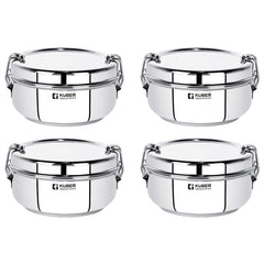 Kuber Industries Stainless Steel Food Pack Lunch Box with Steel Separator Plate and Locking Clip, 1 Pc-250 ml Capacity (Pack of 4)