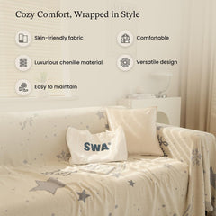 Kuber Industries Decorative Chenille Sofa throw|Throw for Sofa, Bed & Couch|Ideal for Indoor & Outdoor "70x70" Inches-Pack of 6 (Off White)