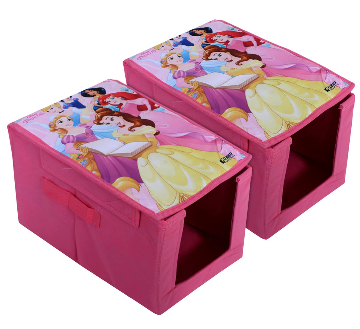 Kuber Industries Disney Princess Shirt Stacker|Wardrobe Organizer For Clothes|Non-Woven Wardrobe Organizer for Home With Lid|Pack of 2 (Pink)