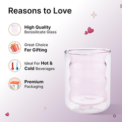 Kuber Industries 12 Pcs Waved Shape Glasses | Double Walled Borosilicate Glass | High Thermal Resistance | Microwave & Dishwasher Safe | 200 ML | Pack of 6 | Yellow