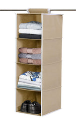 Kuber Industries Non Woven Hanging 4 Shelves Foldable Wardrobe/Closet Cloth Organizer (Brown)-KUBMART15324