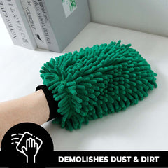 Homestic Pack of 2 Chenille Dry Mitt Gloves|Multi-Purpose Gloves for Kitchen, Home & Laptop Cleaning|Lint & Scratch Free|Super Absorbent|Extra Large But Light Weight |FH8059|Emerald Green