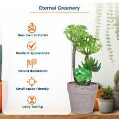Kuber Industries Artificial Plants for Home Décor|Natural Looking Indoor Fake Plants with Pot|Artificial Flowers for Decoration-Pack of 2 (Green)
