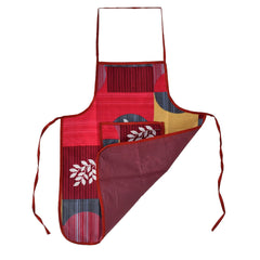 Heart Home Leaf Printed Apron with 1Front Pocket, Pack of 3 (Pink)