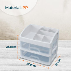 Kuber Industries 2 Layer Cabinet Drawer Box|Desktop Storage Box|Multi Drawer Storage Organizer|Pack of 2| White