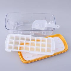 Kuber Industries Ice Cube Tray with Lid | Ice Cube Storage Box with Ice Scoop | 24 Ice Cube Molds for Freezing | One-Press Demolding | BPA Free | Yellow