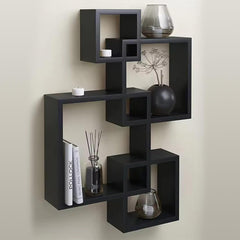 Kuber Industries Wooden 4 Intersecting Wall Mount Wooden Wall Shelf for Bedroom & Living Room | DIY Assembly Book Shelves for Home Library | Wall Rack Shelf for Decor | Black