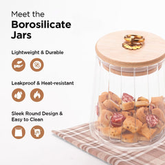 Kuber Industries Borosilicate Glass Jar with Bamboo Lid | Kitchen Organizer Items & Storage | Multi-utility, Leakproof, Airtight Jar for Cookies, Snacks, Tea, Coffee, Sugar | Set of 2 (620ml, 750ml)