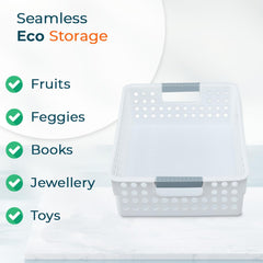 Kuber Industries Set of 1 Large Hollow Storage Basket|Kitchen & Home Organizer For Wardrobe|Tray For Toys, Fruits, Books-Pack of 2 (White)