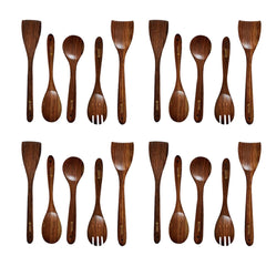 Kuber Industries Sheesham Handicrafts Wooden Serving and Cooking Spoons | No Harmful Polish | Naturally Non-Stick | Wood Brown Spoons Kitchen Utensil | Handmade Spatula Set of 5 (Pack of 4)
