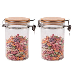 Heart Home Borosilicate Glass Jar with Bamboo Lid | Kitchen Organizer Items & Storage | Multi-utility, Leakproof, Airtight Storage Jar for Cookies, Snacks, Tea, Coffee, Sugar | Set of 2 (1000ml)