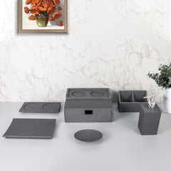 Urbane Home Premium 6 Pc Poly Resin Bathroom Accessories Set - 420 ml Square Soap Dispenser,Towel Tray,Coaster,Remote Control Stand & Amenity Box | Moisture-Resistant, Scratch-Proof | Grey