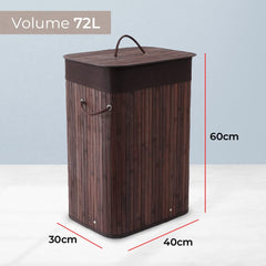 Kuber Industries Bamboo Basket With Lid|Foldable Laundry Basket For Clothes|Durable Rope Handles & Removable Bag|Dark Brown