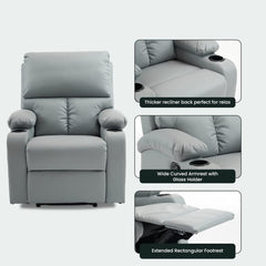Heart Home PU Leather Extra Comfortable Single Recliner Sofa Chair for Relax | Adjustable Postions Manual Recliners for Home Theater, Living Room Chair 1 Seater | Solid - Gray