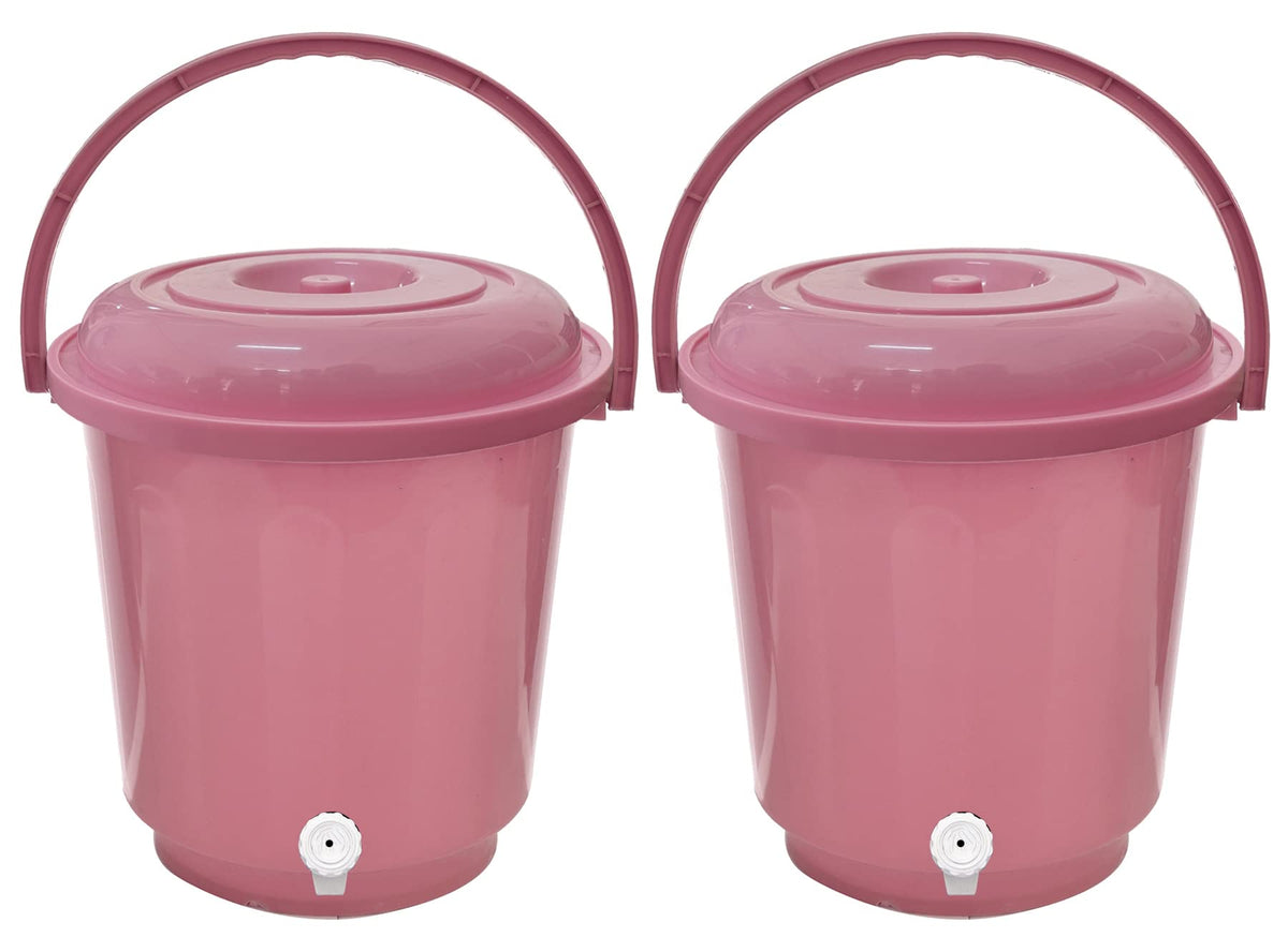 Kuber Industries Multipurposes Plastic Bucket with Lid & Tap System for Home Cleaning & Save Water, 18Ltr. Pack of 2 (Pink)