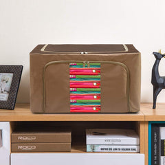 Kuber Industries Steel Frame Living Box/Organizer For Clothing|Blankets, Bedding With Clear Window|Carry Handles for Bedding Clothes 44Ltr. (Brown)-44KM029349 x 39 x 20 CM