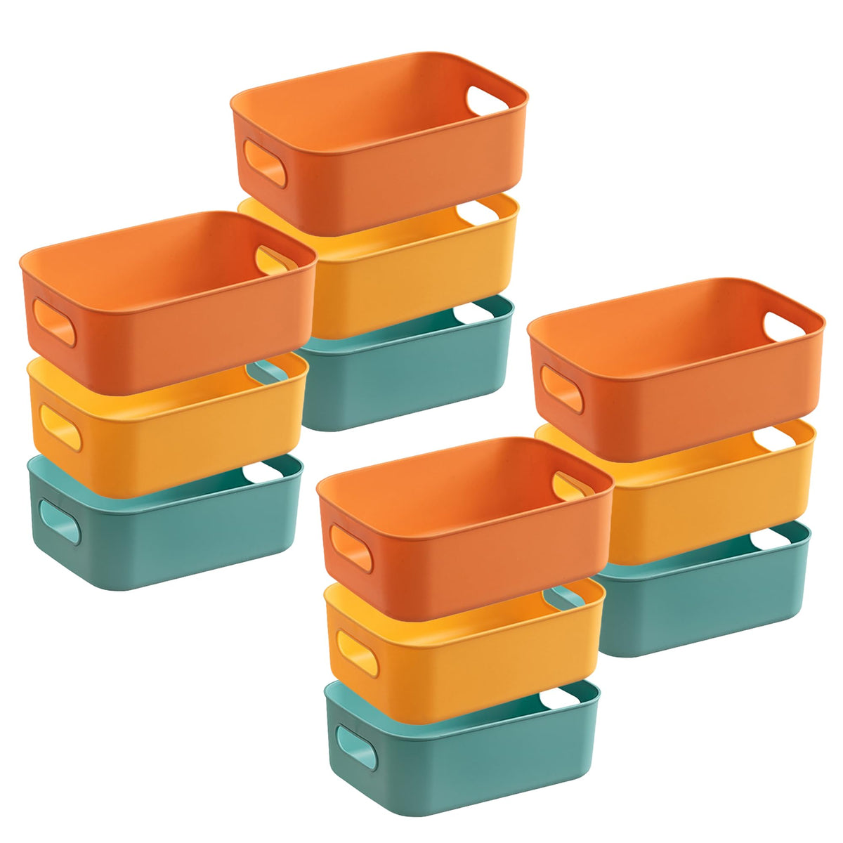 Kuber Industries (Set of 12) Plastic Baskets For Organizing (Small) Storage Basket With Handle - For Makeup Items, Toys, Socks - Green, Yellow & Orange