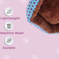 Kuber Industries Dog & Cat Bed|Soft Plush Top Pet Bed|Oxford Cloth Polyester Filling|Medium Washable Dog Bed|Circular Cat Bed with Rise-Edge Pillow|QY039BC-M|Blue & Coffee(Pack of 4)