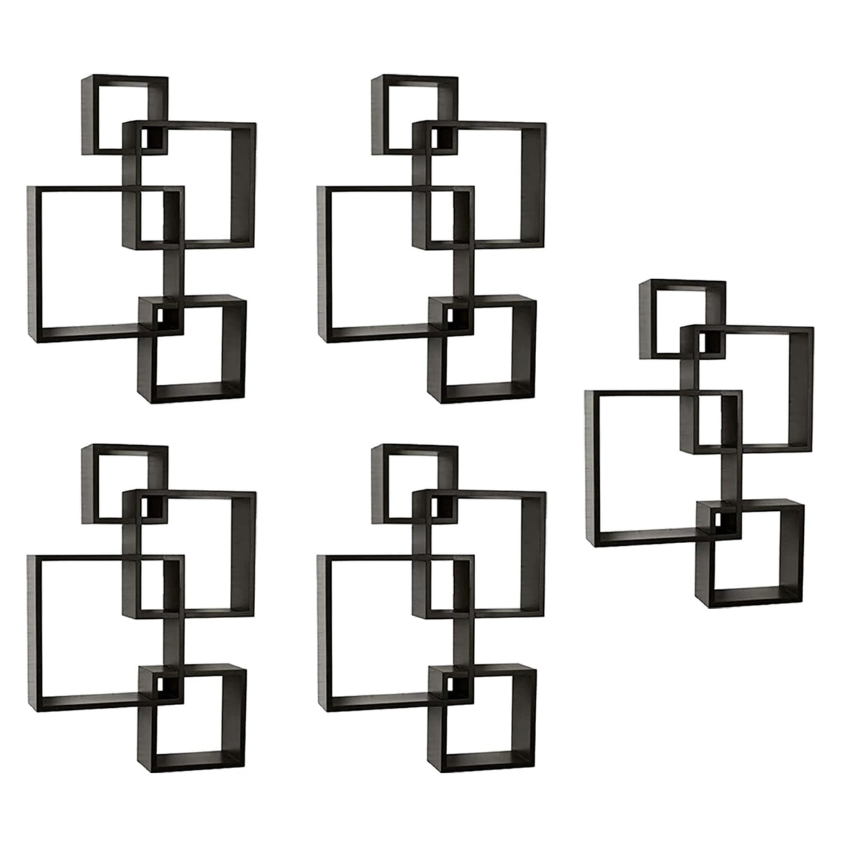 Kuber Industries Wall Shelves|Handicraft Wooden Intersecting Wall Rack|Floating Shelves Wall D?cor for Living Room,Office,Set of 4,(Brown) (Pack of 5)