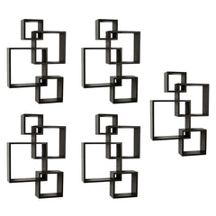 Kuber Industries Wall Shelves|Handicraft Wooden Intersecting Wall Rack|Floating Shelves Wall D?cor for Living Room,Office,Set of 4,(Brown) (Pack of 5)