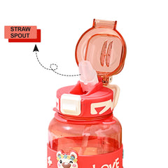 Kuber Industries Pack of 6 Kids Water Bottle With Straw |Sipper Water Bottle For Kids Boys Girls| Water Bottle with Locking Flip Lid | 800 ml |Red | SYZ-7744B
