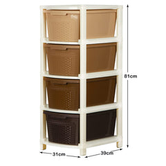 Heart Home Storage Drawer Rack | Plastic Modular Drawer Rack for office | Storage Rack for School | Storage Rack for Toys | Drawers Boxes Storage Rack for Home | 4-Tier | Brown