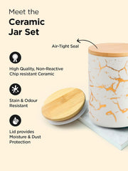 Kuber Industries 800ml Ceramic Jar for Kitchen Storage | Air Tight Container Set with Bamboo Lid | Kitchen Container for Snacks, Tea, Sugar | Multipurpose Organizer | White (Pack of 2)