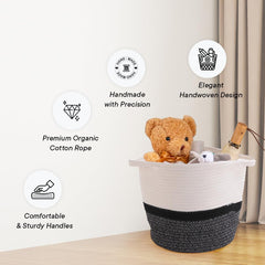 Kuber Industries Cotton Woven Storage Basket With Handle|Shelf Basket Hamper|Organizer for Toys, Socks, Cosmetic|Capacity 8.6 L|Pack Of 3|Multicolor|