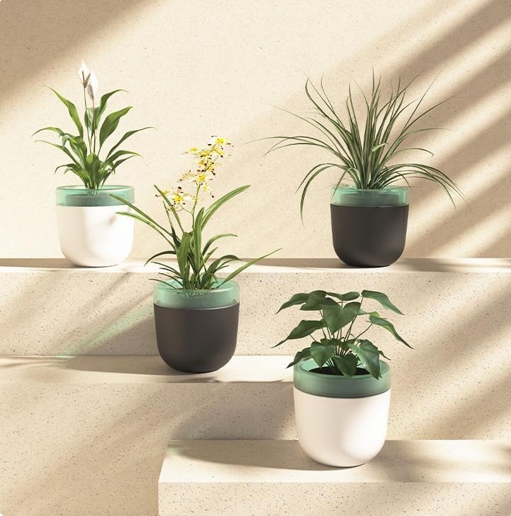 Urbane Home Flower Pot | Flower Planter Pots for Indoor | Flower Pots for Outdoor | Pot for Garden & Balcony Flowering | Self Watering Flower Pot | GHBIB4..| Pack of 4 | Multi