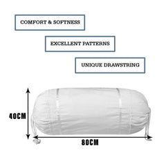 Kuber Industries Bolster Covers | Cotton Bolster Cover Set | Diwan Bolster Cover Set | Bolster Pillow Cover | Plain Lace Print Masand Cover | 16x32 Inch | Pack of 2 | White