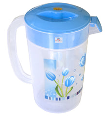 Heart Home Flower Printed Unbreakable Multipurpose Plastic Water Jug/Pitcher with Lid, 2.4 LTR.- Pack of 3 (Blue)-HS42KUBMART25241