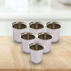 Kuber Industries Small Stainless Steel Glass | Set of 6 I South Indian Design | Multipurpose Serving Tea Coffee I Mirror Finish | Easy to Clean & Maintain (Pack of 2)