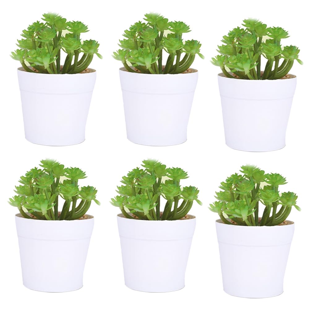 Kuber Industries Artificial Plants for Home Décor|Natural Looking Indoor Fake Plants with Pot|Artificial Flowers for Decoration-Pack of 6 (Green)