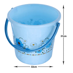 Heart Home Floral Printed Multipurposes Plastic Bucket For Bathing Home Cleaning & Storage Purpose, 18Ltr.- Pack of 2(Blue)-47HH01199
