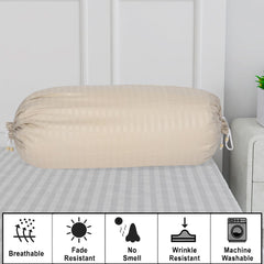 Heart Home Bolster Covers | Soft Cotton Bolster Cover Set | Diwan Round Bolster Pillow Covers | Striped Pattern Masand Cover | 16x32 Inch | Pack of 2 | Cream