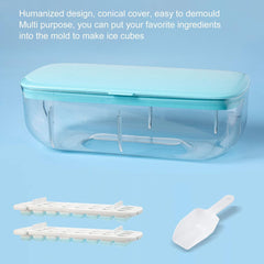 Kuber Industries Pack of 4 Ice Cube Tray with Lid | Ice Cube Storage Box with Ice Scoop | 24 Ice Cube Molds for Freezing | One-Press Demolding | BPA Free | Blue